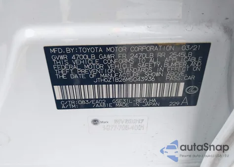 2021 Lexus Is 350 F Sport z USA, uszkodzony, nr VIN JTHGZ1B26M5043936